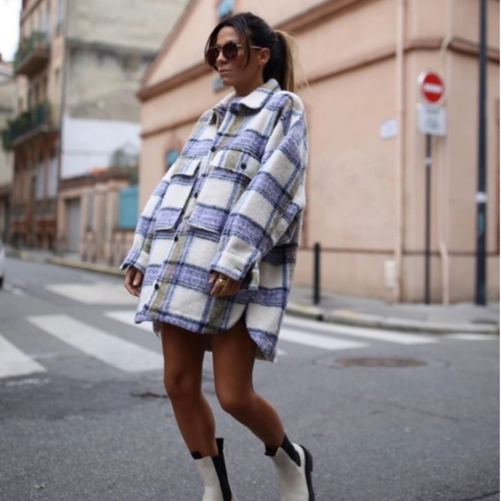 Zara Fuzzy Plaid Oversized Shacket Top